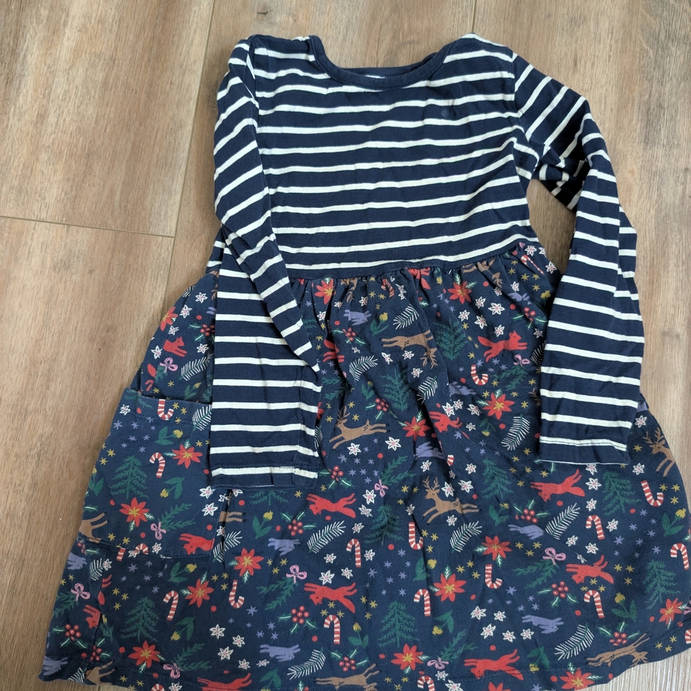 Striped Navy Kids Dress with Floral Skirt